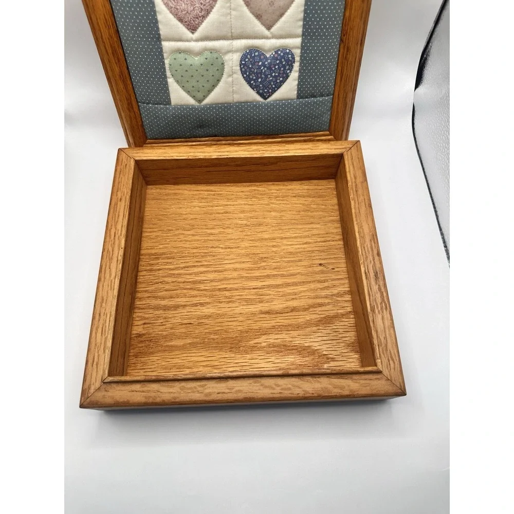 Vintage Tennessee Wood Crafters Oak Wood Quilted Top Trinket Box‎ Jewelry box